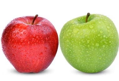 Manzana roja y verde, bajas en contenido calórico.