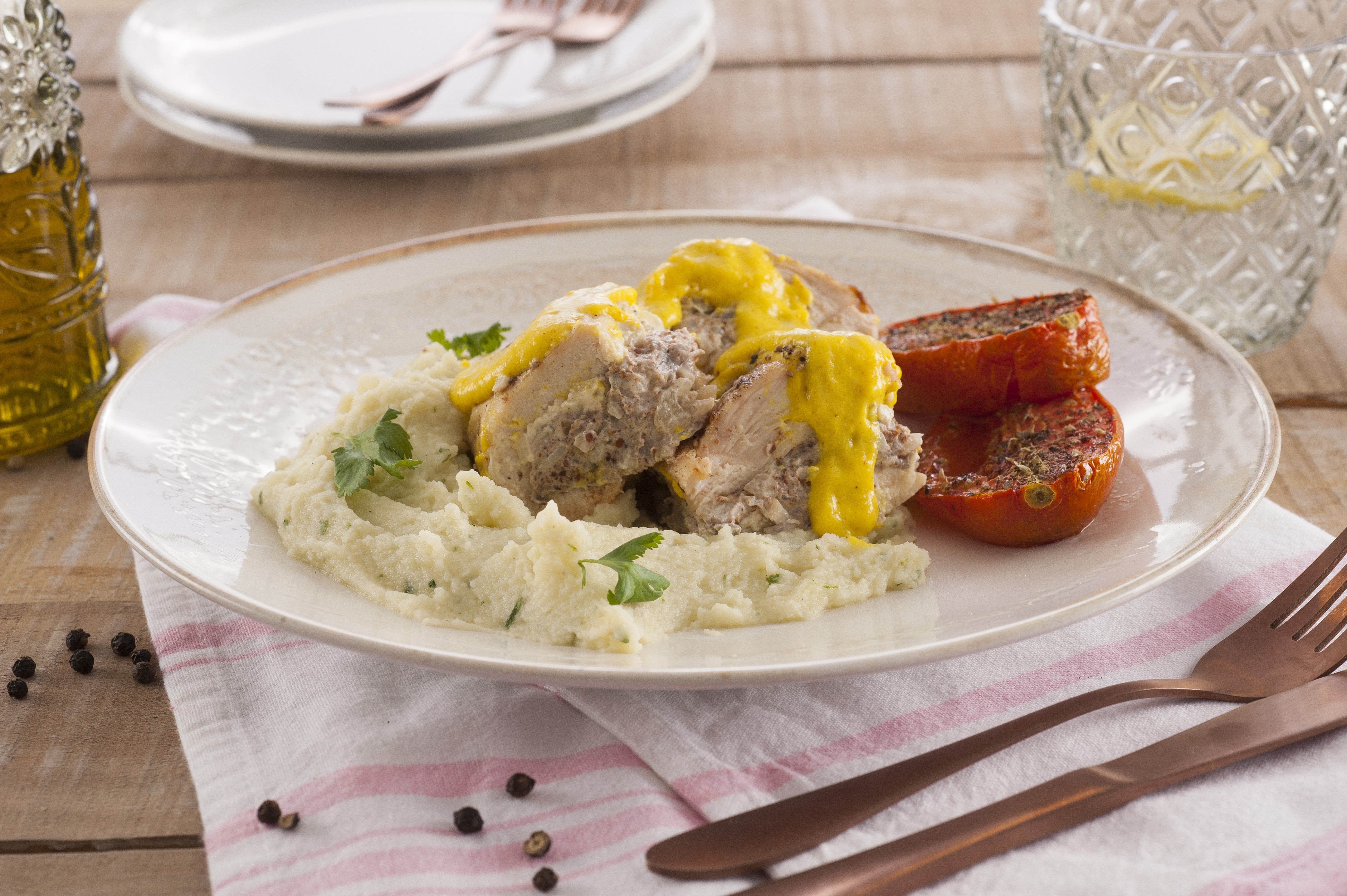 Pechuga rellena de Pasta de Champiñones y Puré