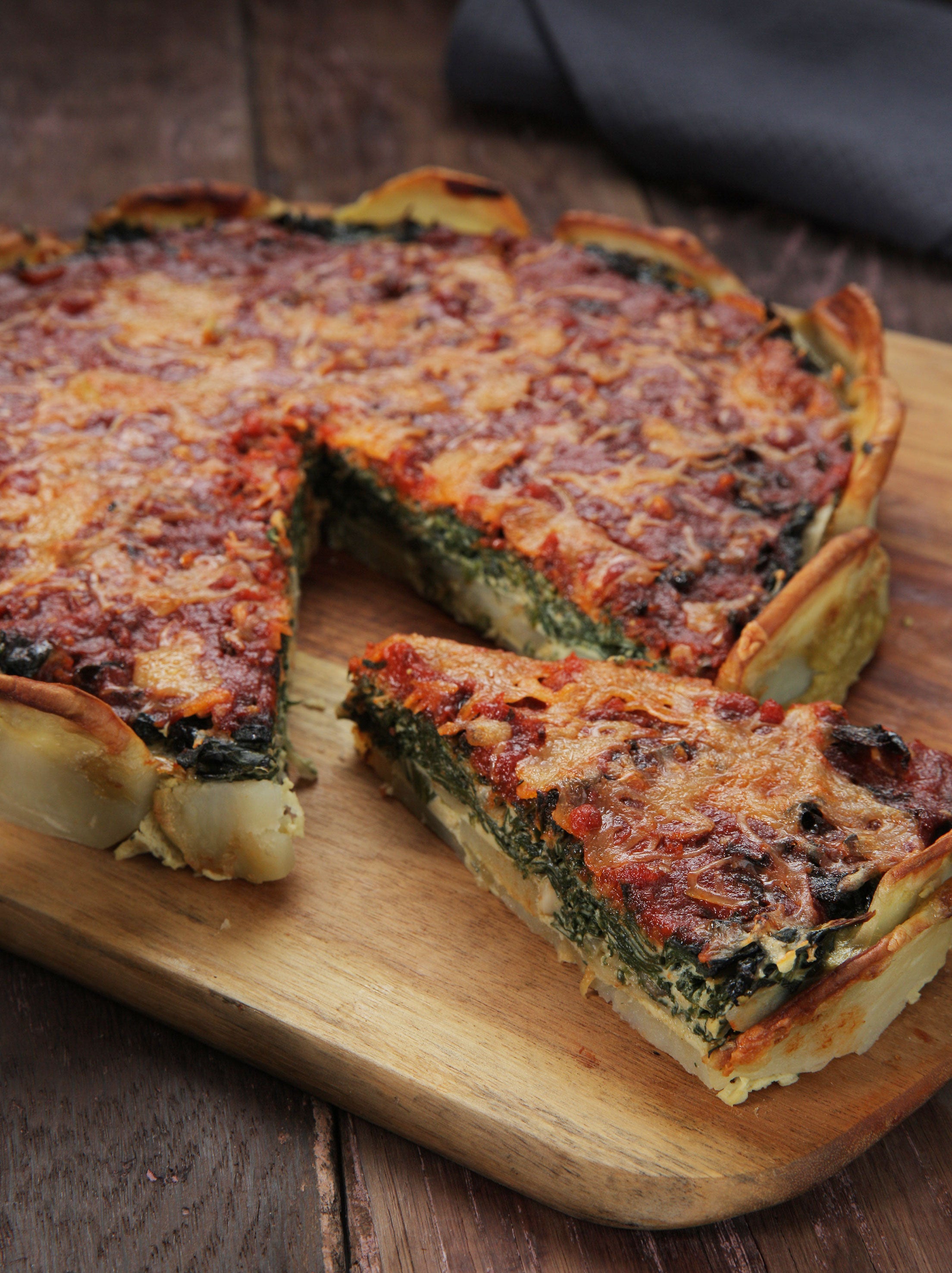 Quiche de Papas con Vegetales verdes y Salsa Tuco