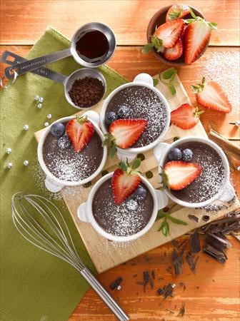 Flan de Chocolate, Café y Berries