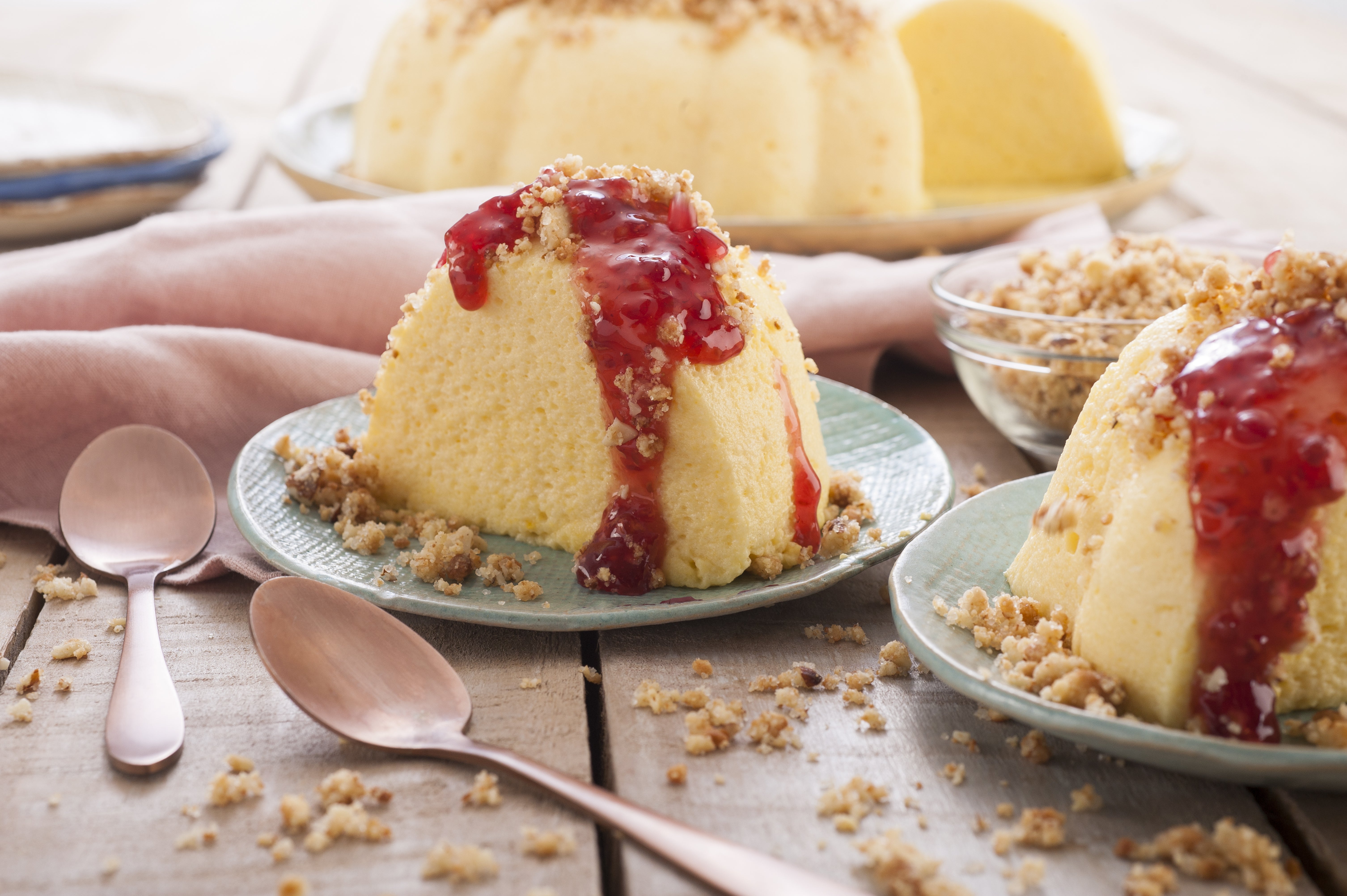 Bavaroise de duraznos y crumble