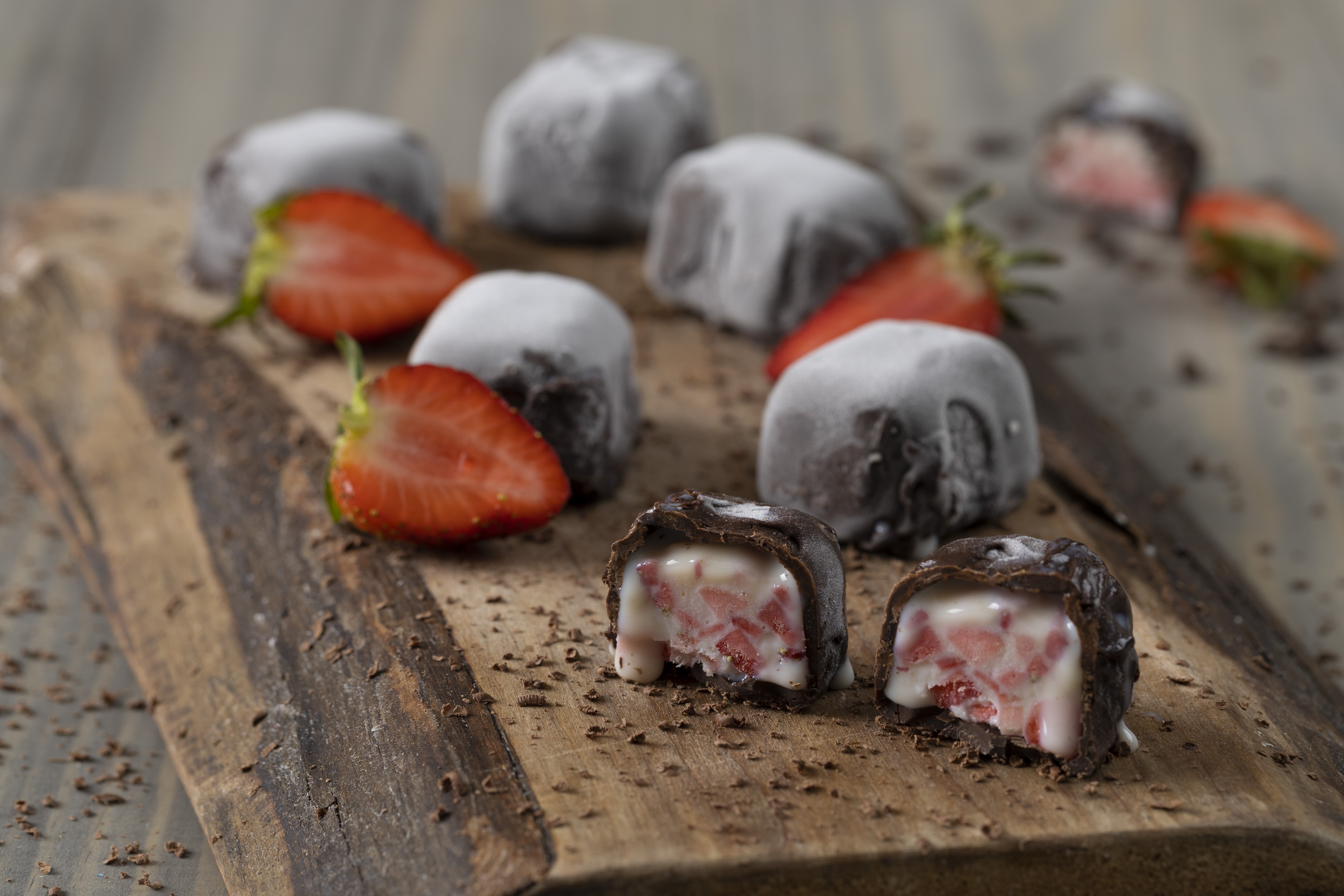 Bombones de condensada y frutilla
