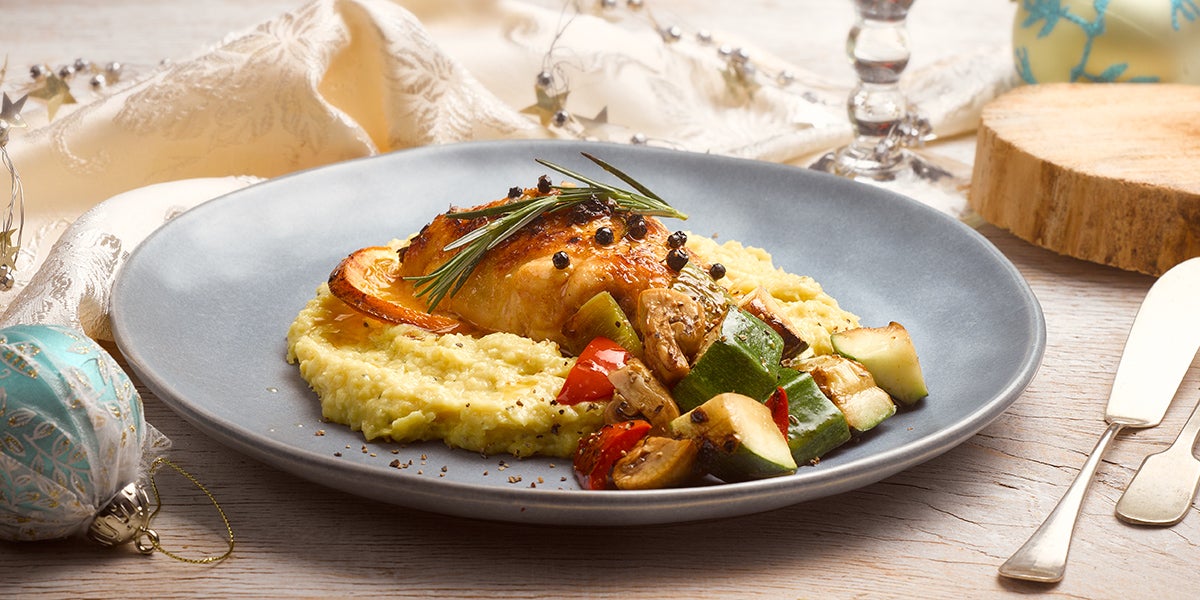 Pollo al horno a la naranja con pastelera
