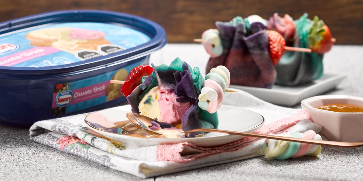 Panqueques unicornio con Helado Brick