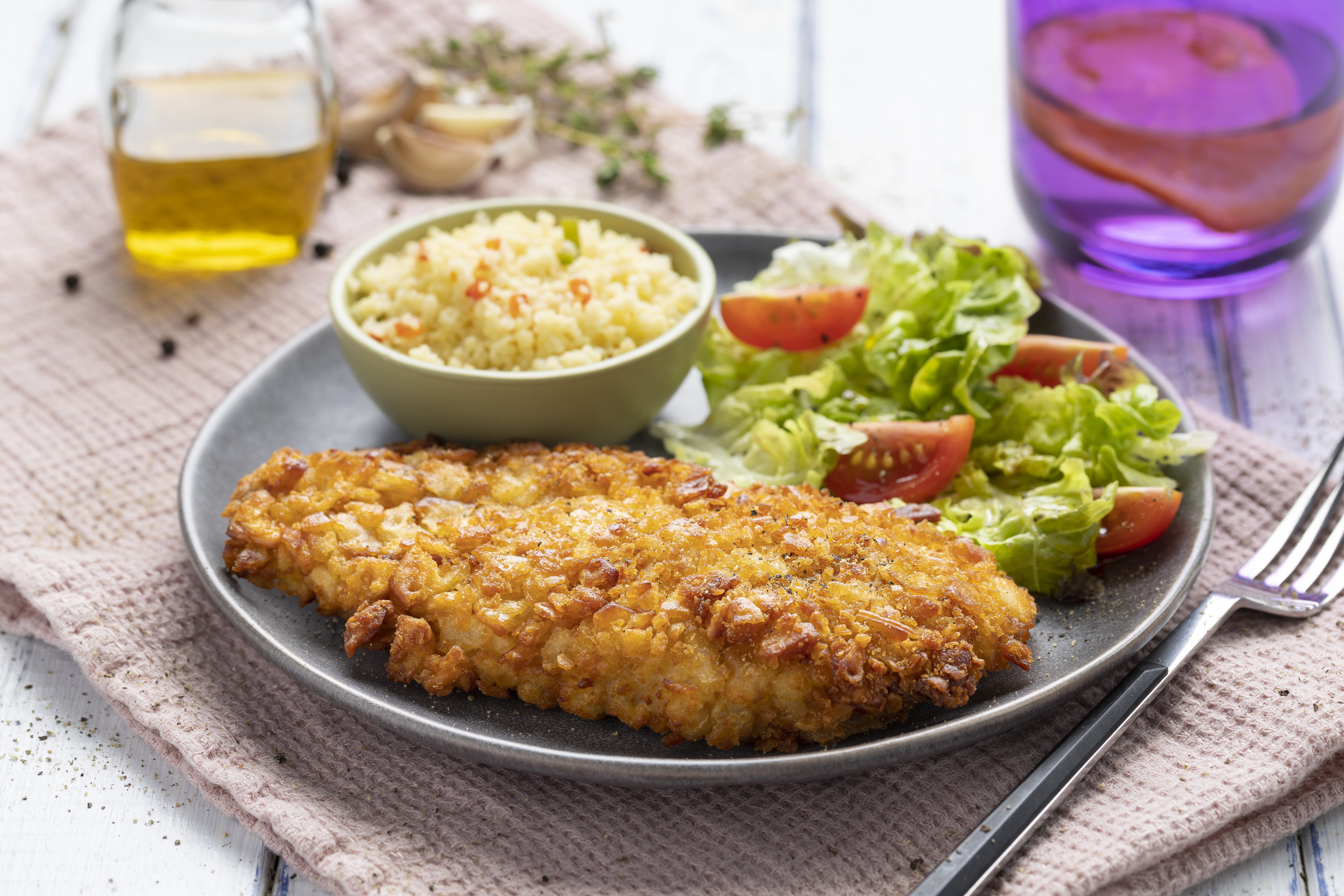 Pollo apanado en grill