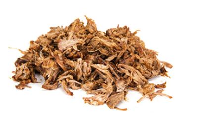 Montón de pedazos de pulled pork desmechados.