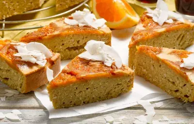 Tarta gratinada de naranja y coco Tarta gratinada de naranja y coco