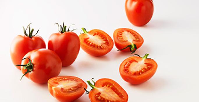 La salsa pomodoro se puede hacer con distintos tipos de tomate. Grupo de tomates, algunos cortados por la mitad, para usar en una salsa pomodoro.