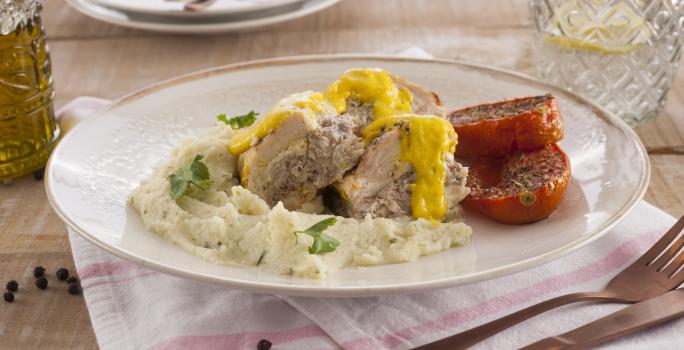 Pechuga rellena de Pasta de Champiñones y Puré