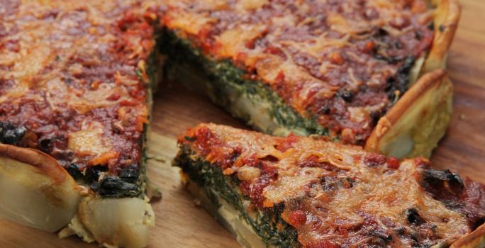 Quiche de Papas con Vegetales verdes y Salsa Tuco