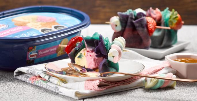 Panqueques unicornio con Helado Brick