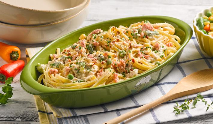 Cremoso de spaghetti primavera