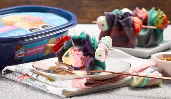 Panqueques unicornio con Helado Brick