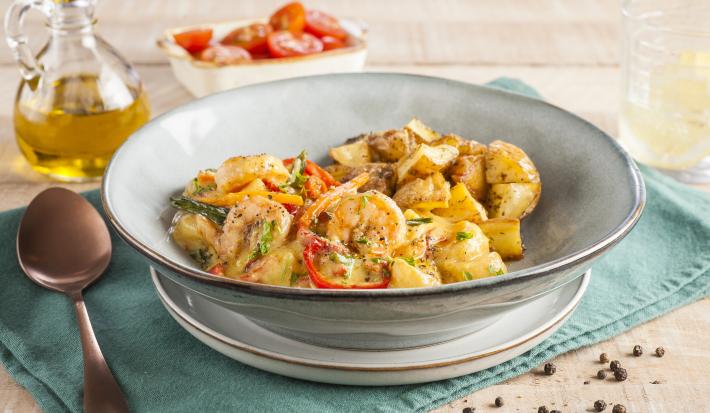 Cremoso de camarones y verduras