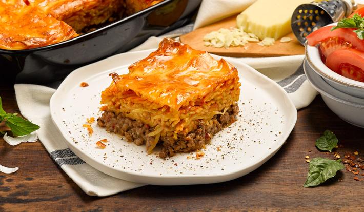 Budín de pastas con carne