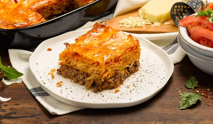 Budín de pastas con carne