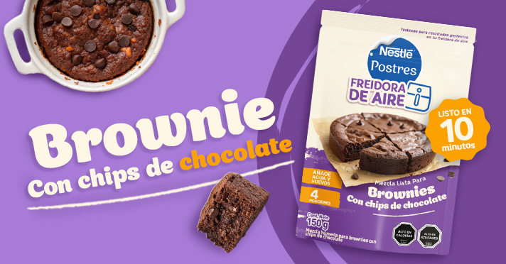 Textura suave, chocolate al máximo y chips que se derriten en tu boca. Un brownie delicioso, práctico y listo en minutos