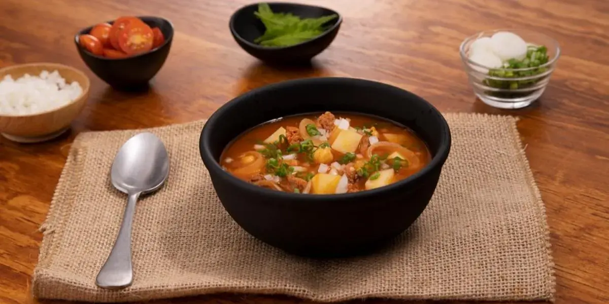 plato de sopa de papa con chorizo 