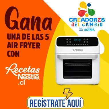 Imagen muestra promoción Gana con Recetas Nestlé y 5 airfryes como premios, invita a inscribirte y participar