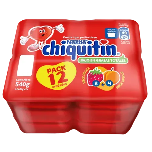 Postre Chiquitín 45gr x 12 sabor Frutilla x8 sabor damasco x4
